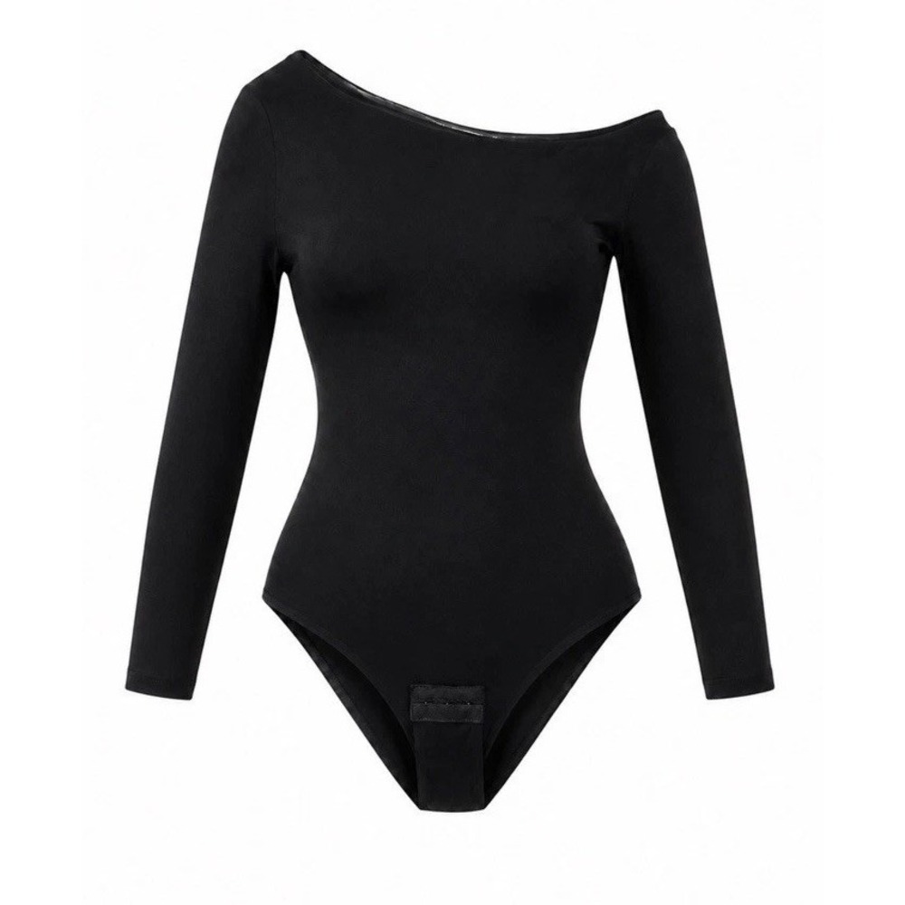 TA3 Medium Black One Shoulder Long Sleeve Bodysuit Sculpting Shapewear NWT